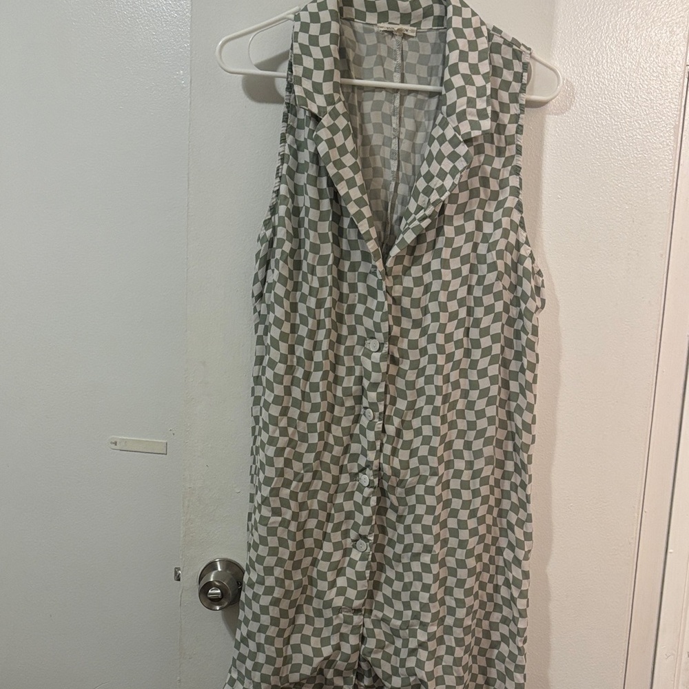 Whimsy + Row Green and White Checkered Button Down Dress